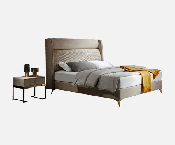 Elegent Velvet Fabric Wingback Bed