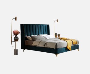 Velvet Fabric Wingback Bed